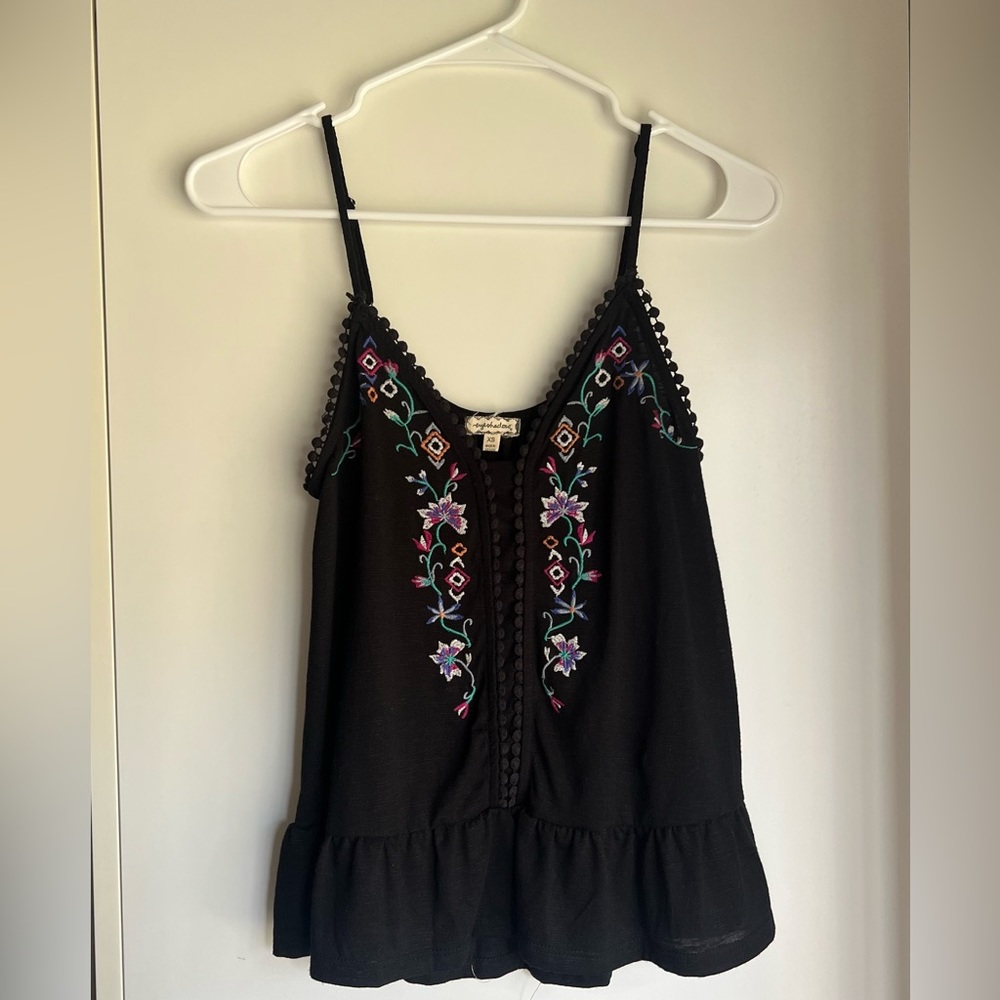 Boho 70’s Embroidered Peplum Swing Tank Top Crochet